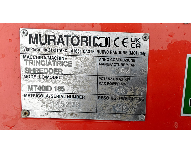 Muratori MT40-185 Hydraulisk - Brugt maks. 10 timer