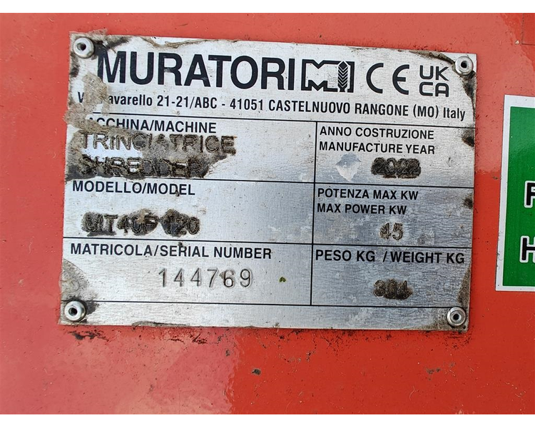 Muratori MT40 F 120cm, hydraulisk sideforskydning