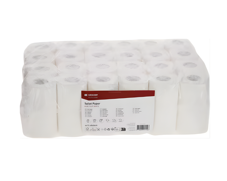 Toiletpapir, hvid, 10 cm x 28 m, 2-lags, ydre Ø100 mm, præget, 48 ruller