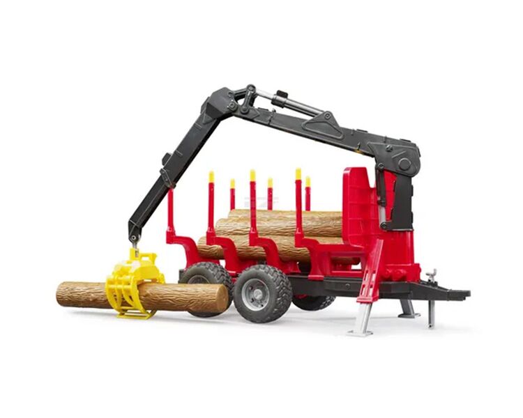 Legetøjs skovbrugstrailer m kran og 4 træstammer | Anker Bjerre A/S