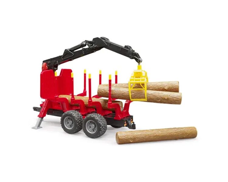 Legetøjs skovbrugstrailer m kran og 4 træstammer | Anker Bjerre A/S