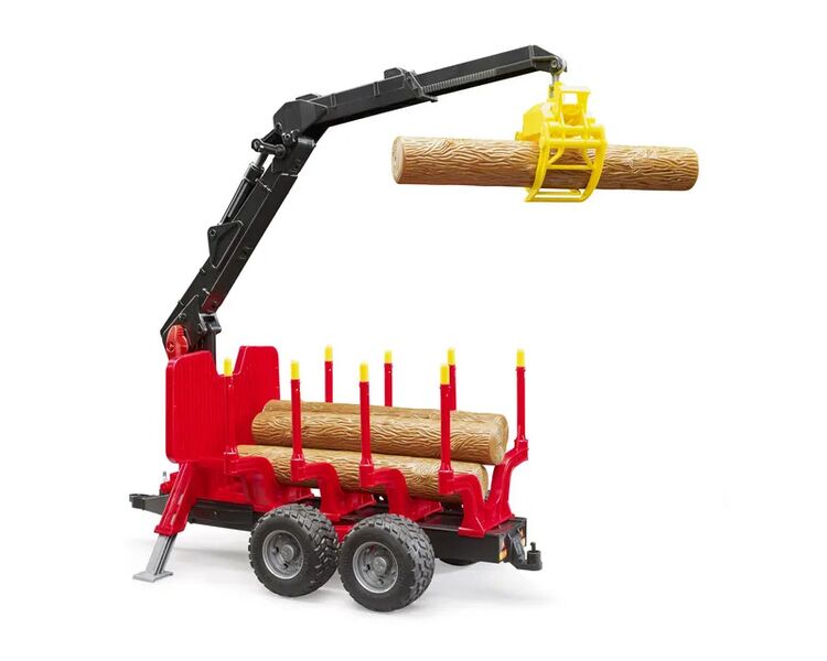 Legetøjs skovbrugstrailer m kran og 4 træstammer | Anker Bjerre A/S