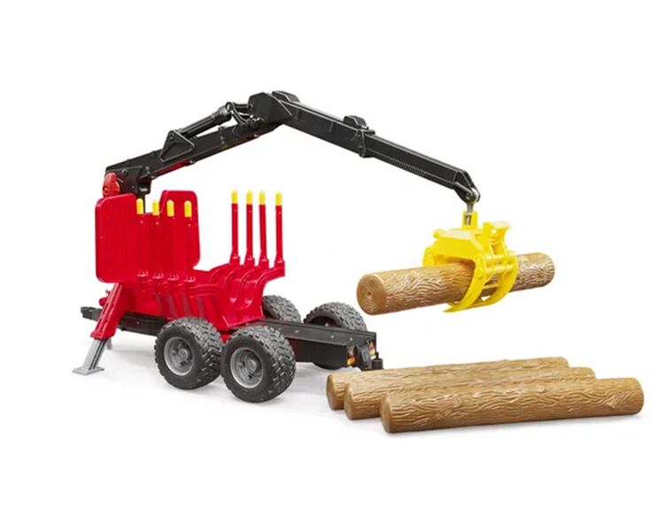 Legetøjs skovbrugstrailer m kran og 4 træstammer | Anker Bjerre A/S