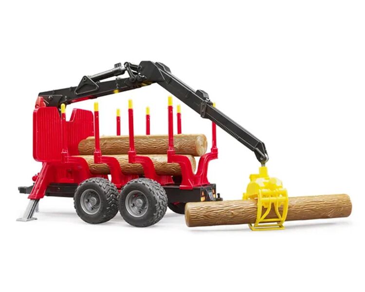 Legetøjs skovbrugstrailer m kran og 4 træstammer | Anker Bjerre A/S