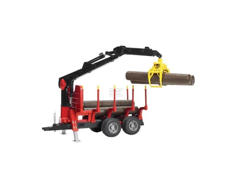 Legetøjs skovbrugstrailer m kran og 4 træstammer | Anker Bjerre A/S