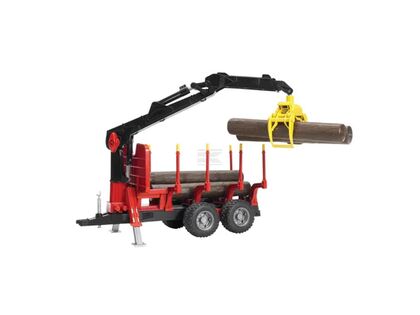 Legetøjs skovbrugstrailer m kran og 4 træstammer | Anker Bjerre A/S