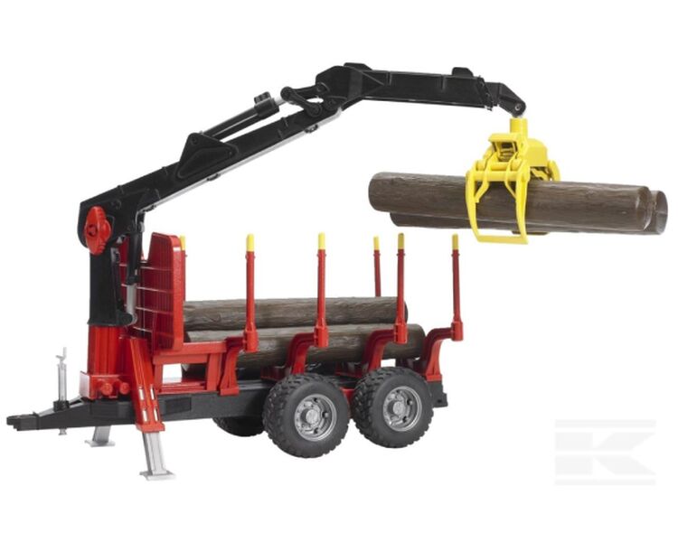 Legetøjs skovbrugstrailer m kran og 4 træstammer | Anker Bjerre A/S