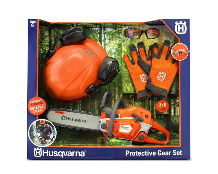 Husqvarna legetøjs motorsav 550XP m/ hjelm og handsker | Anker Bjerre A/S