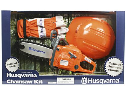 Husqvarna legetøjsmotorsav m hjelm og handsker