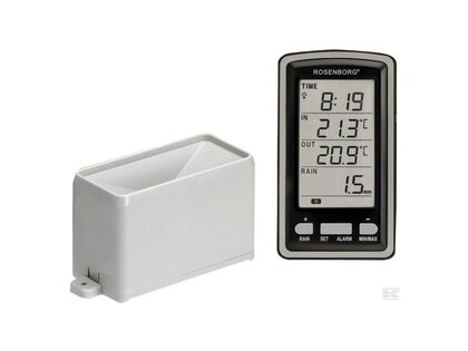 Trådløs regnmåler med temperaturføler.