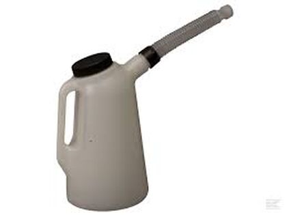 Mato oliekande med låg 2 liter. Plastoliemål med målinddeling. Hvid. Uden flextud.