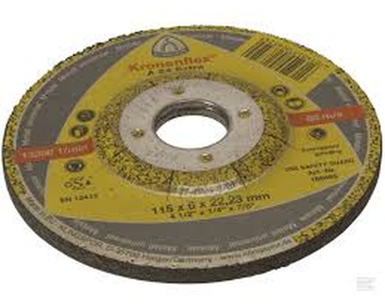 Slibeskive 115 x 6 x 22 mm Kronenflex gul A24 ekstra klingspor. Velegnet til stål.