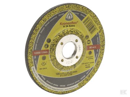 Slibeskive 125 x 6 x 22mm Kronenflex gul A24 extra klingspor. Velegnet til stål.