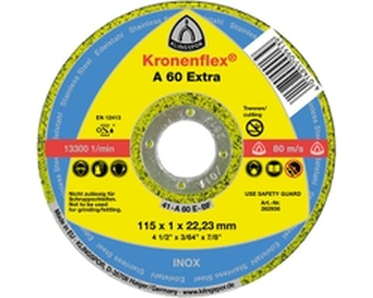 Skæreskive 115 x 1,0 x 22 mm lige A 60 Extra klingspor. Velegnet til stål og rustfrit stål.