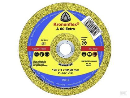 Skæreskive 125 x 1,0 x 22 mm lige A 60 Extra klingspor. Velegnet til stål og rustfrit stål.