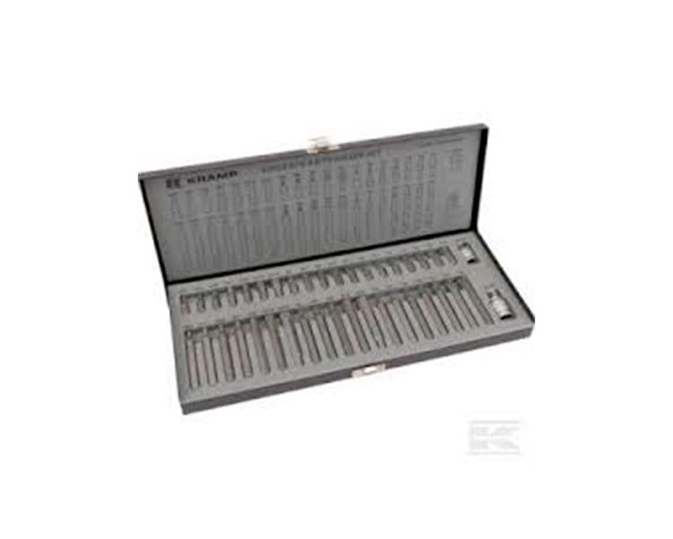 Professionelt 40-delt bitsæt med forskellige bits lavet af S2 stål. Bitssæt 40 stk. korte og lange bits. Kramp. Inkl holder. 3/8" + 1/2". I stærk metalkasse.