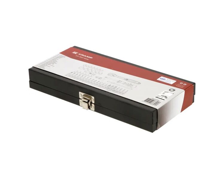 Professionelt 45-delt stiksæt, 1/4" drev med fintandet omvendelig skralde og flere stik af krom-vanadium-stål. I praktisk, stærk og holdbar metalkasse.