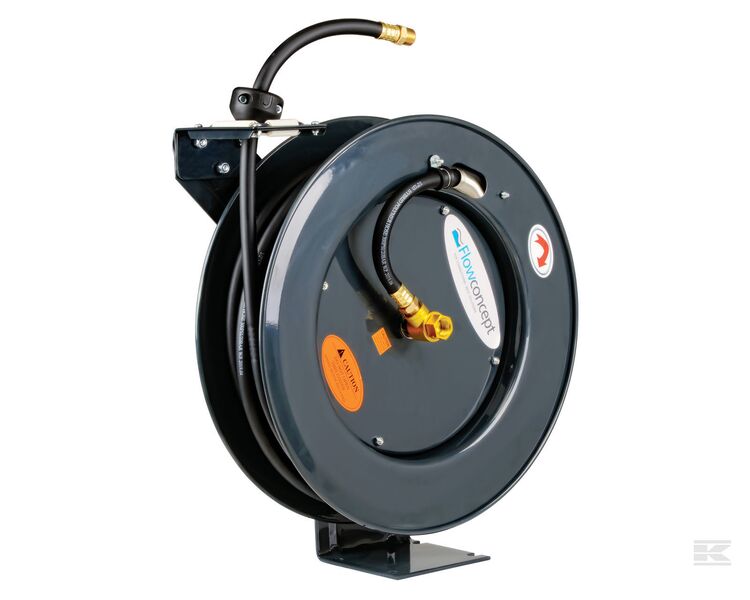 Rectus slangeopruller med 20 m polymerslange til både luft og vand. Til industri, landbrug og værksteder.  Max. temp: +50º C. Arbejdstryk: max. 20 bar.