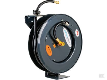 Rectus slangeopruller med 20 m polymerslange til både luft og vand. Til industri, landbrug og værksteder.  Max. temp: +50º C. Arbejdstryk: max. 20 bar.