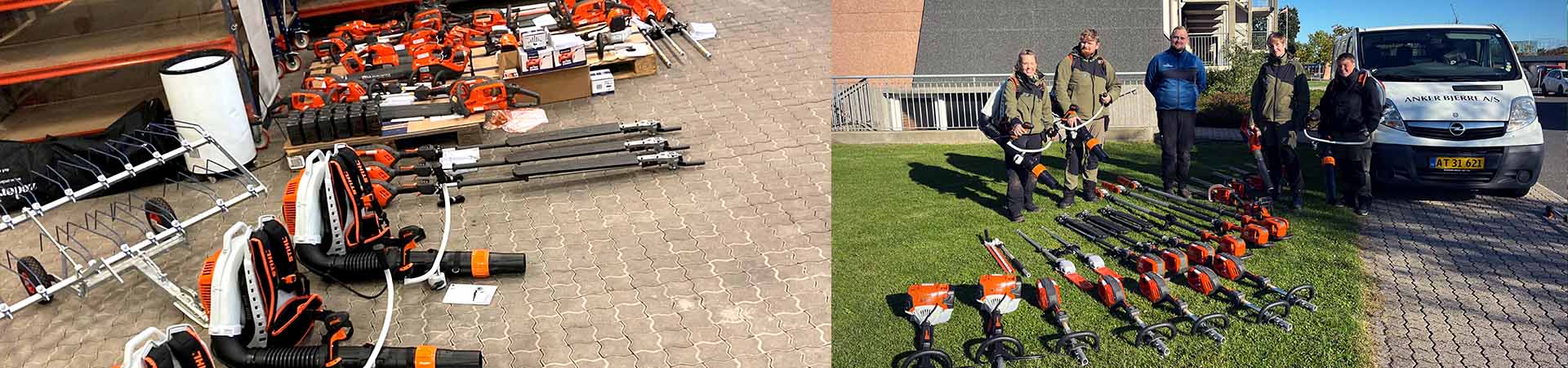 NordVestBO har købt hækkeklippere, græstrimmere, håndholdte løvblæsere, stangsave og en enkelt motorsav fra Husqvarna. Derudover er der valgt Stihl rygbårne løvblæsere samt et par kombimotorer med mulighed for tilsats hos Anker Bjerre A/S